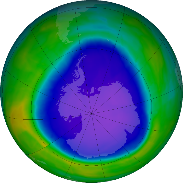 Antarctic ozone map for 20 October 2015